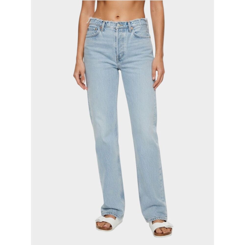 Naked Wardrobe Light Wash Wide Leg Jeans Raw Waistband Size 27